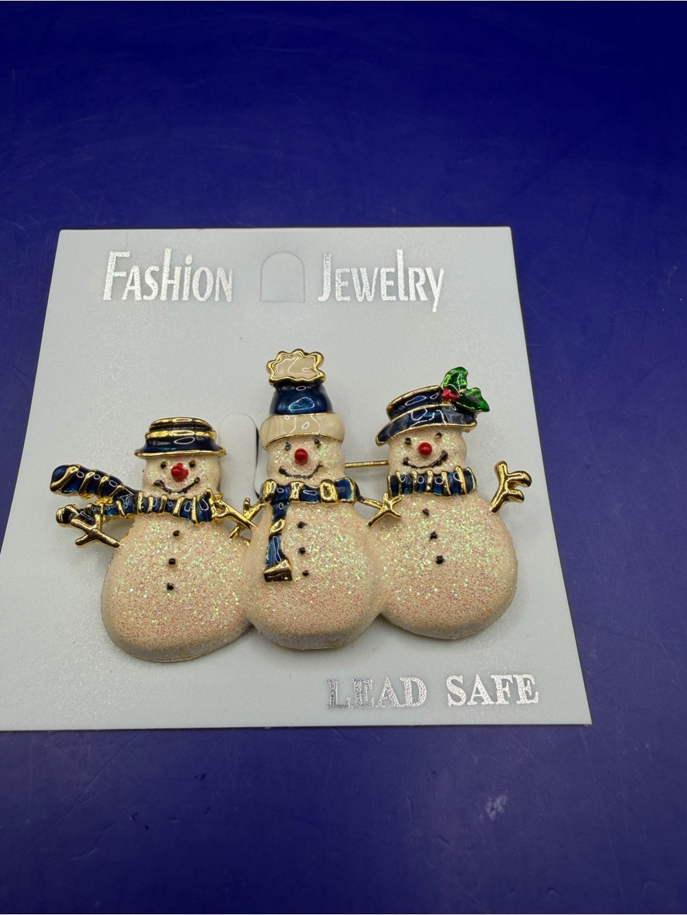 Glitter White Snowman Trio Brooch